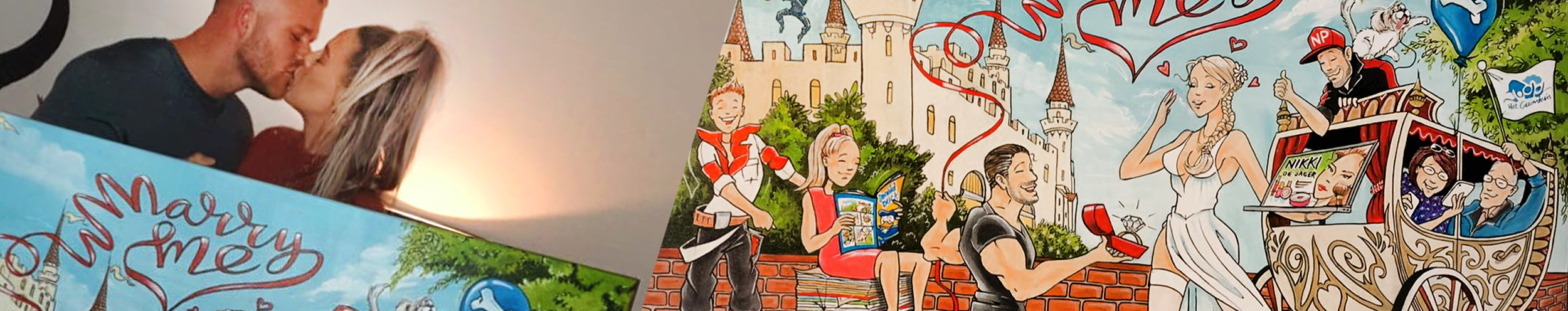 Huwelijksaanzoek-karikatuurcadeau-banner